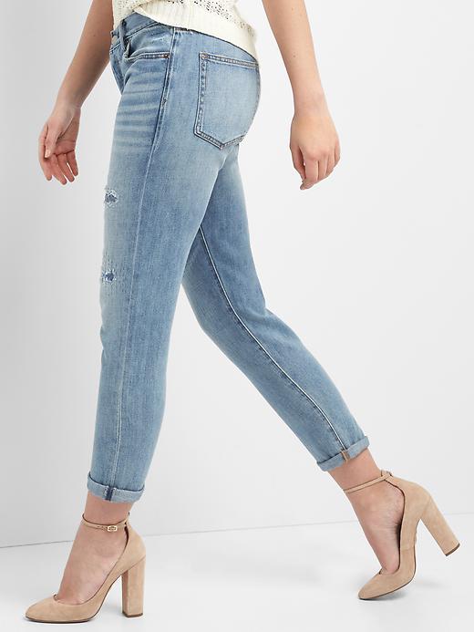 Image number 5 showing, Mid rise relaxed boyfriend patch jeans