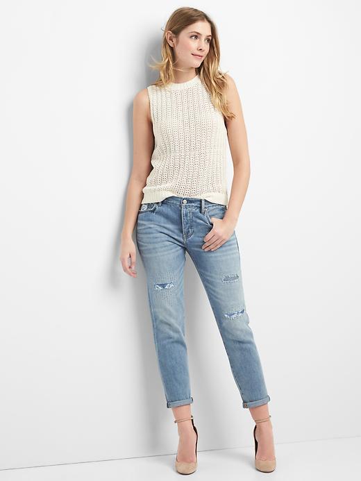 Image number 3 showing, Mid rise relaxed boyfriend patch jeans