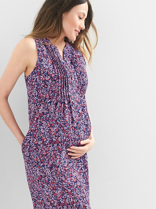Image number 1 showing, Maternity floral sleeveless pintuck dress