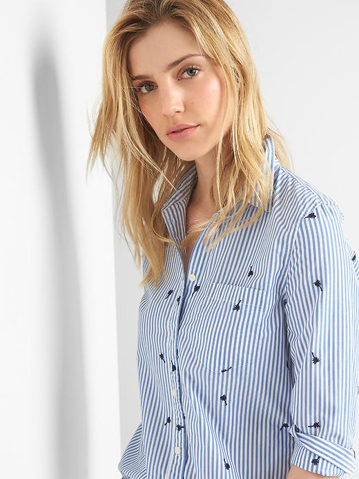 Image number 1 showing, Railroad stripe embroidery fitted boyfriend shirt