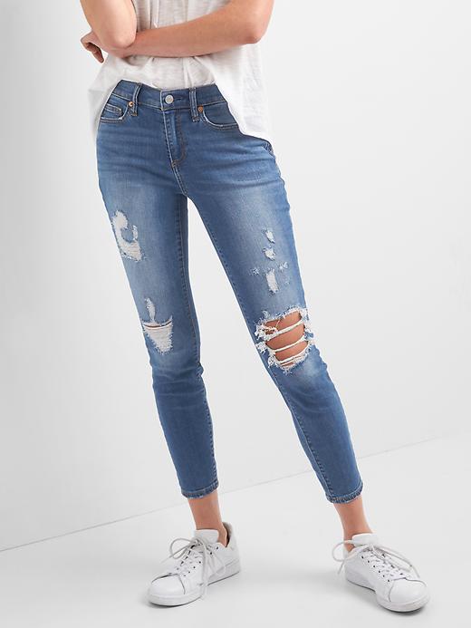 Image number 1 showing, Mid rise destructed true skinny ankle jeans