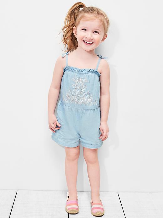 Image number 4 showing, Embroidery chambray romper