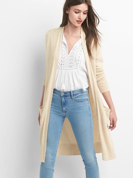 Image number 1 showing, Textured open-front cardigan