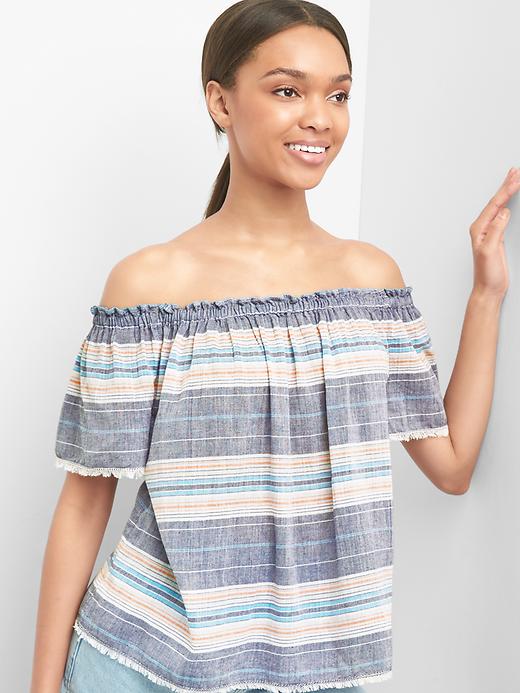 View large product image 1 of 1. Stripe off-shoulder top