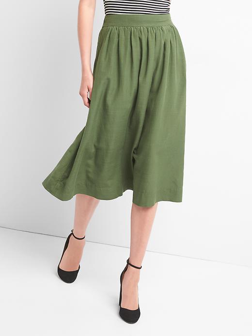 View large product image 1 of 1. Shirred midi swing skirt