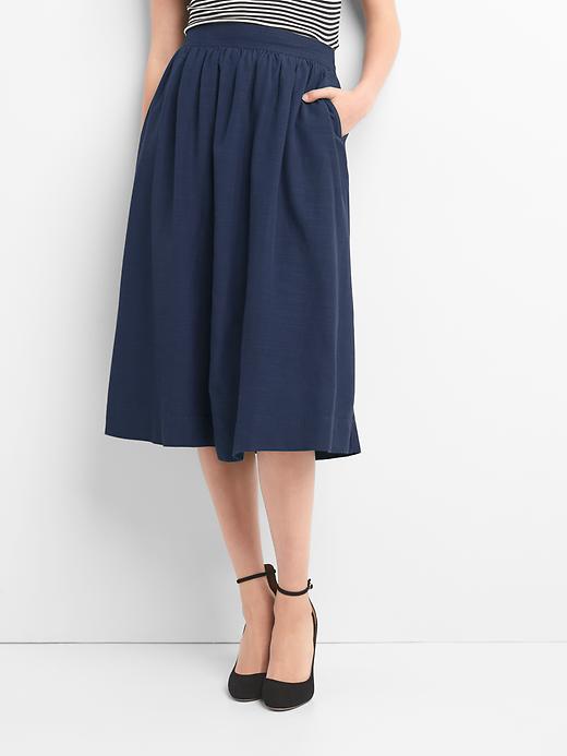 View large product image 1 of 1. Shirred midi swing skirt