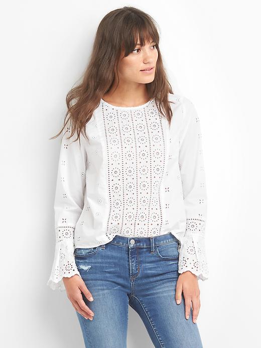 Image number 1 showing, Bell-sleeve eyelet top