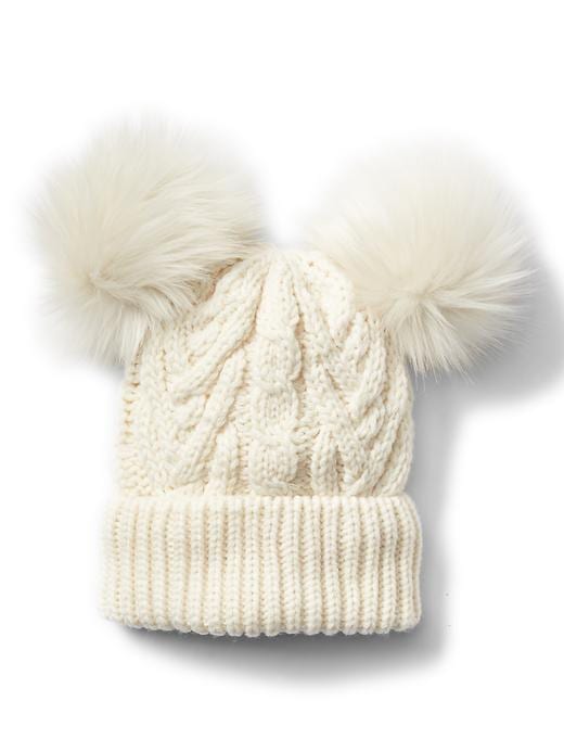 View large product image 1 of 1. Pom-pom cable knit beanie