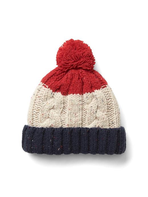 View large product image 1 of 1. Cable knit pom-pom beanie