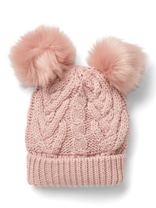 View large product image 1 of 1. Pom-pom cable knit beanie