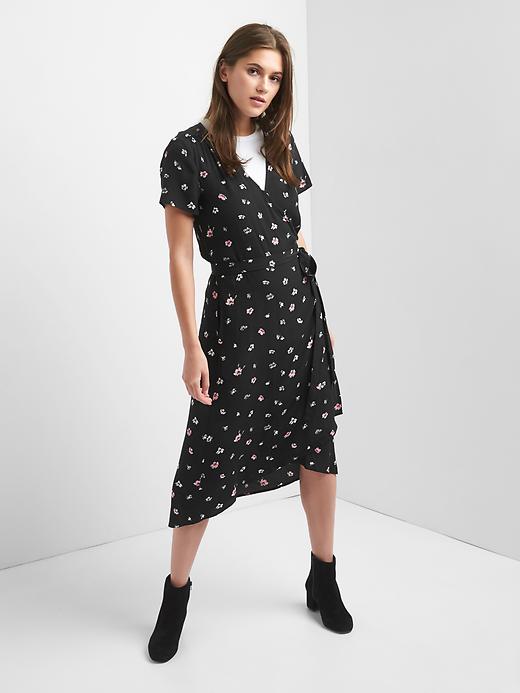 View large product image 1 of 1. Floral midi wrap dress