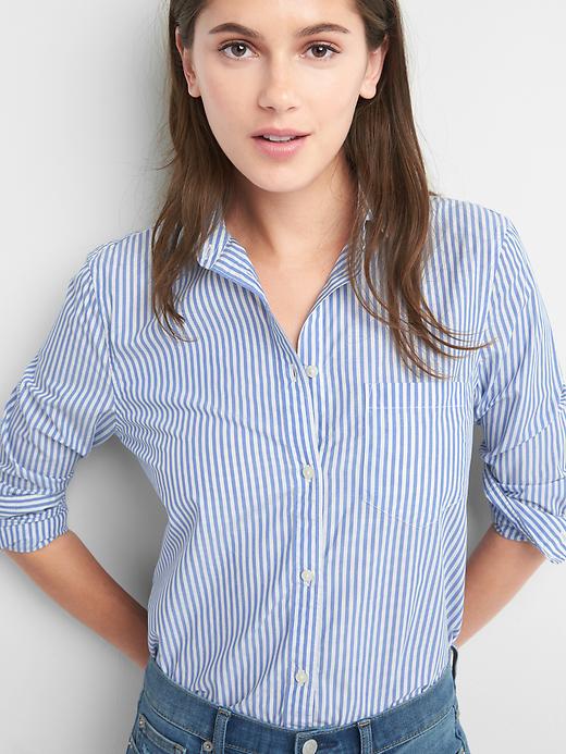View large product image 1 of 1. Stripe poplin fitted boyfriend shirt