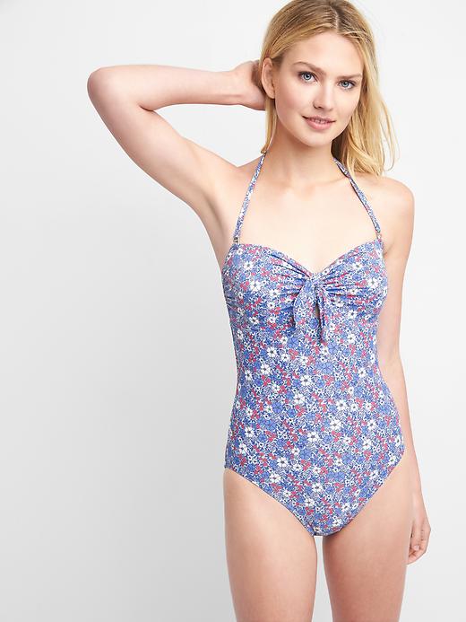 Image number 3 showing, Floral tie-front swim one-piece