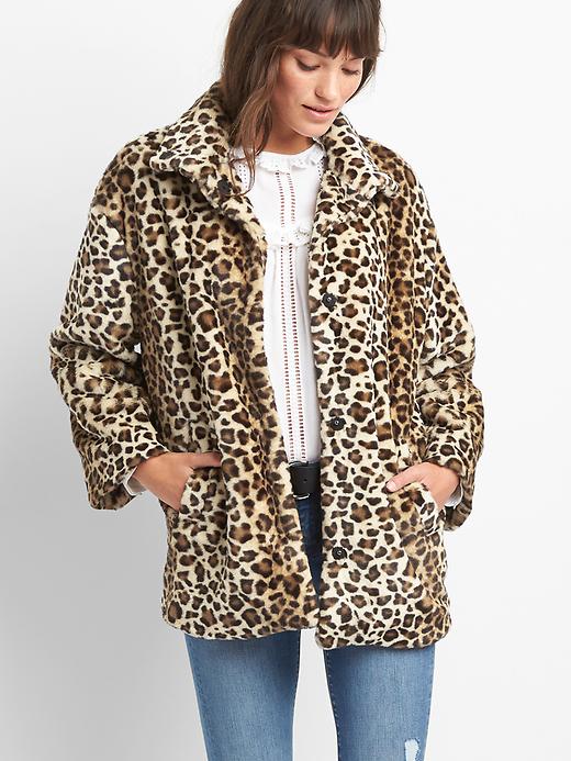 Image number 1 showing, Leopard faux-fur coat