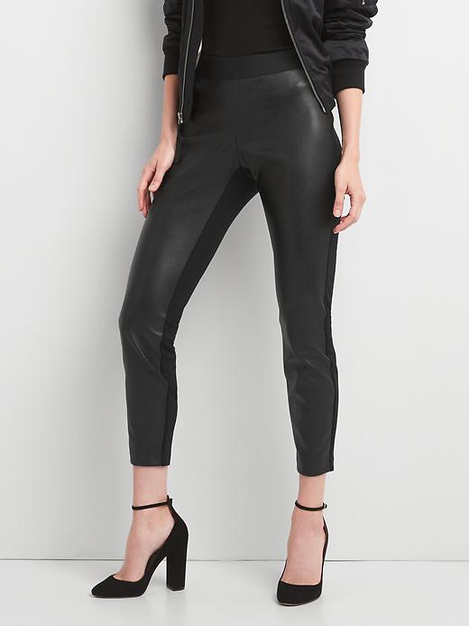 Image number 1 showing, Faux leather-front leggings