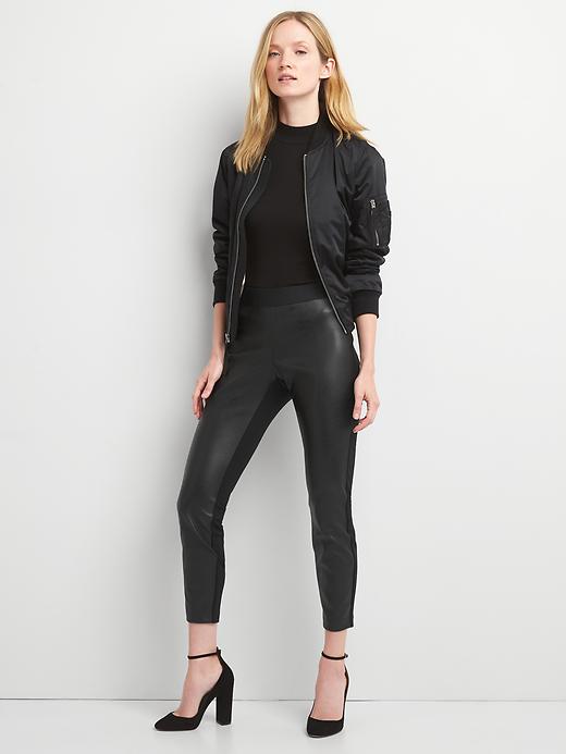 Image number 3 showing, Faux leather-front leggings