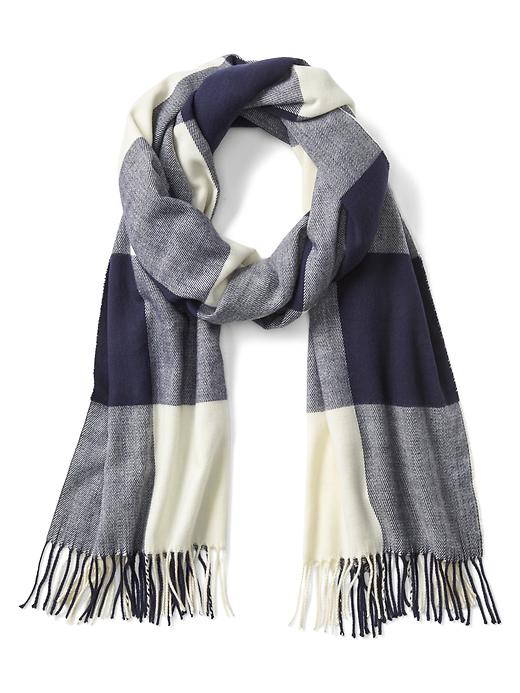 View large product image 1 of 1. Cozy buffalo plaid fringe scarf