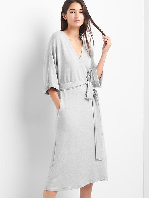 Image number 1 showing, Fleece wrap-belt midi dress