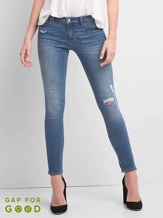 Image number 1 showing, Low Rise True Skinny Jeans with Destruction