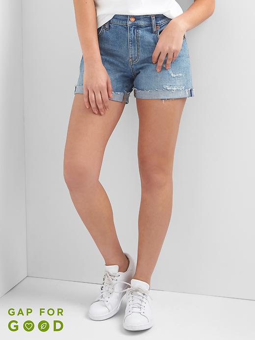 Image number 1 showing, Mid Rise 5" Denim Shorts with Distressed Detail