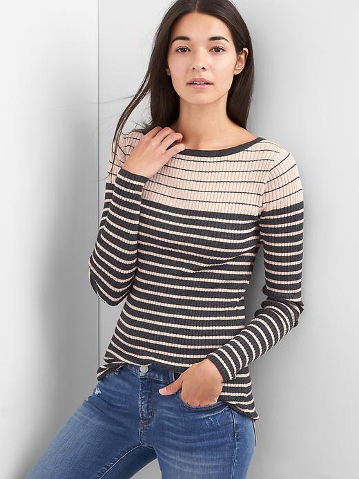 View large product image 1 of 1. Ribbed boatneck pullover