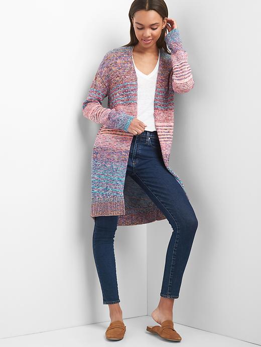 Image number 3 showing, Marled stripe open-front cardigan