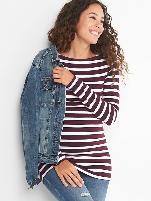 View large product image 1 of 1. Maternity Modern Stripe Boatneck T-Shirt