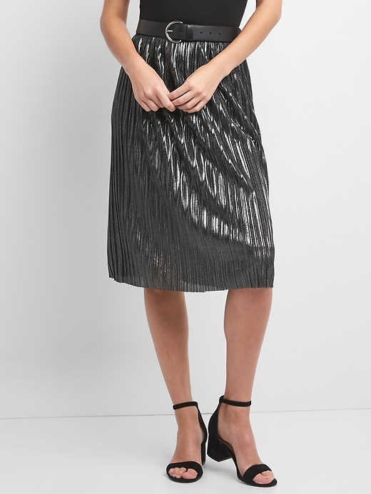 Image number 1 showing, Metallic pleated midi skirt