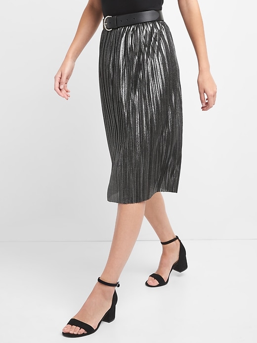 Image number 5 showing, Metallic pleated midi skirt
