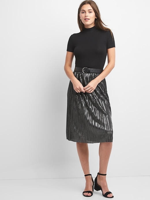 Image number 3 showing, Metallic pleated midi skirt