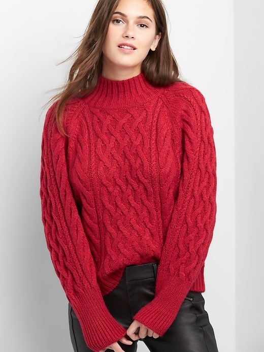 Image number 7 showing, Cable knit mockneck sweater