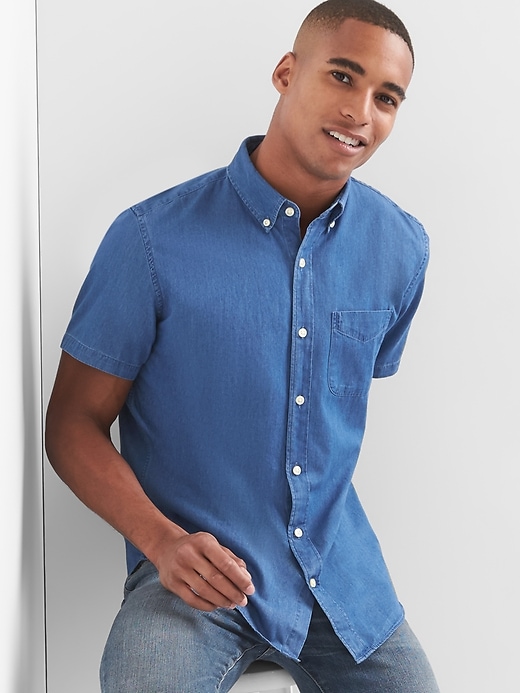 Image number 1 showing, Indigo twill short sleeve standard fit shirt