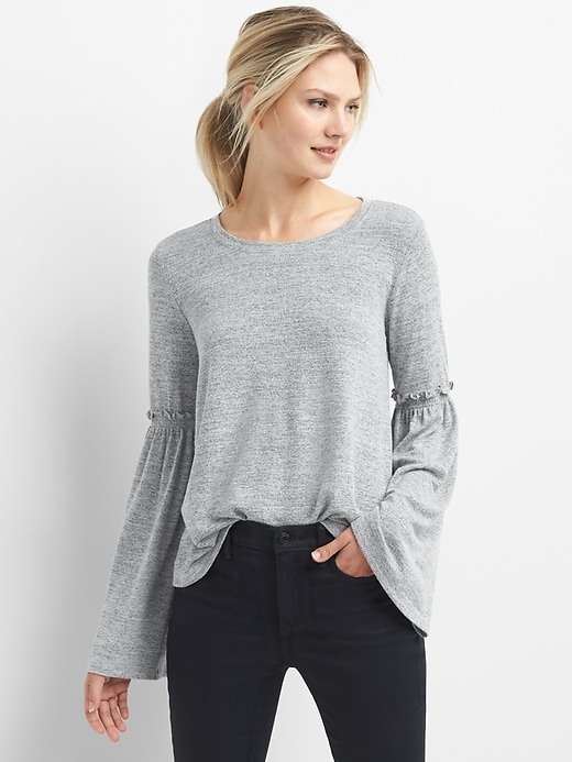 Image number 1 showing, Softspun bell-sleeve top