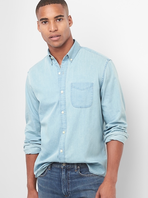 View large product image 1 of 1. Indigo twill standard fit shirt