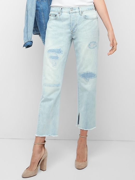 Image number 1 showing, Mid rise destructed vintage straight jeans