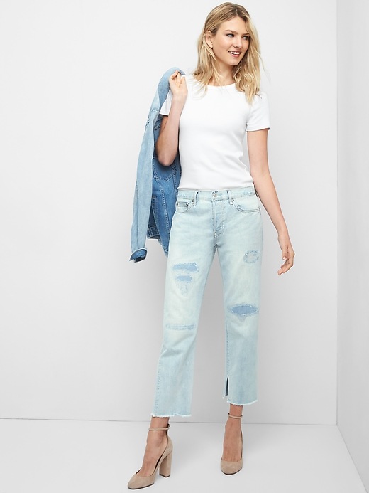 Image number 3 showing, Mid rise destructed vintage straight jeans