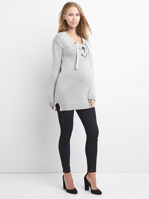Image number 3 showing, Maternity lace-up sweater tunic