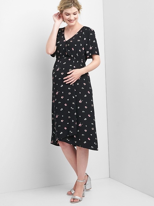 Image number 3 showing, Maternity floral midi wrap dress