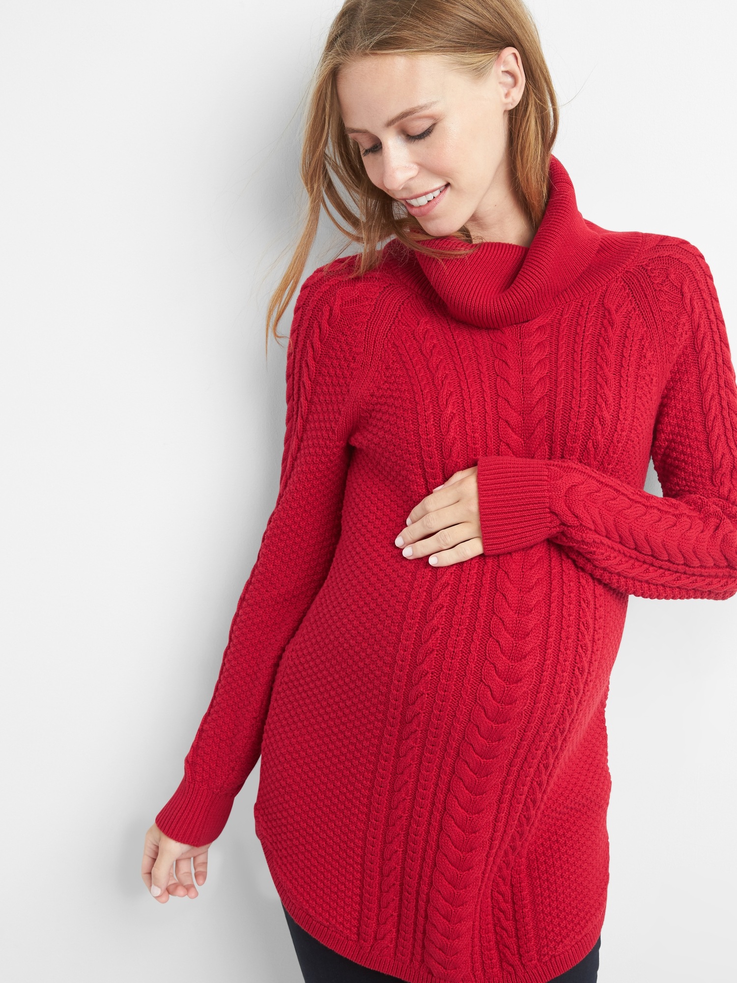 Maternity cable-knit turtleneck sweater tunic | Gap