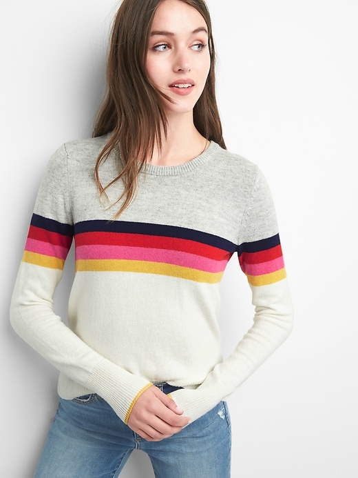 View large product image 1 of 1. Chest-stripe crewneck sweater