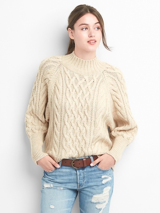 Image number 1 showing, Cable knit mockneck sweater
