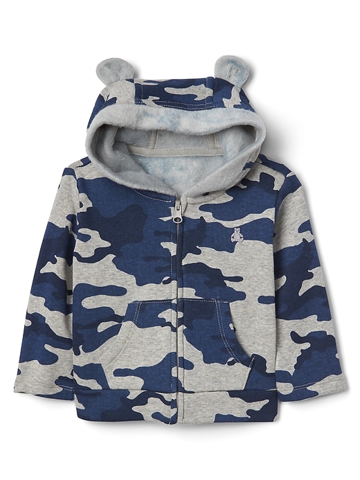View large product image 1 of 1. Cozy camo zip bear hoodie
