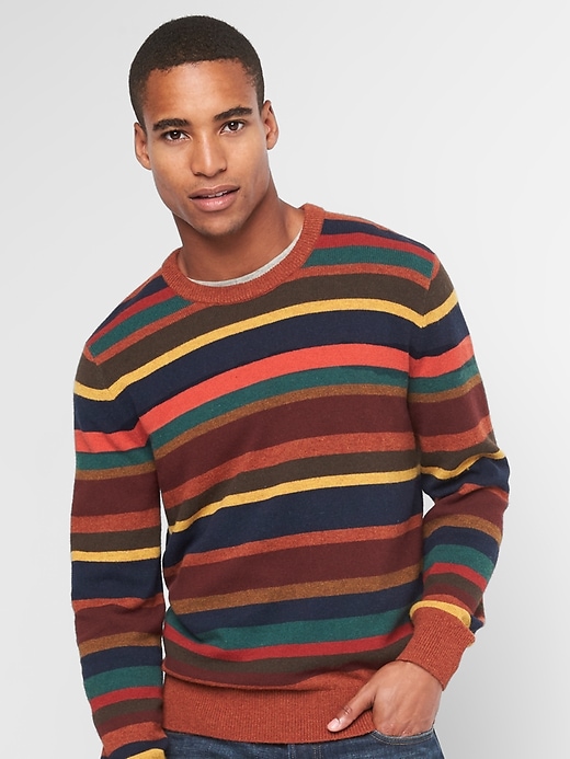 Image number 1 showing, Merino wool blend crazy stripe crewneck sweater