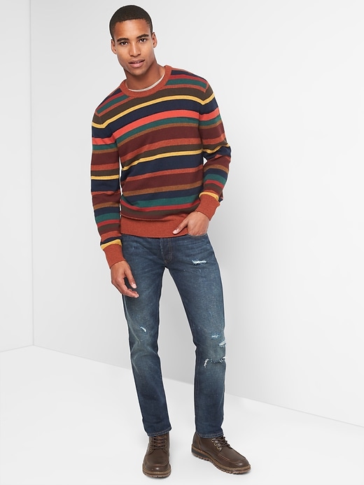 Image number 3 showing, Merino wool blend crazy stripe crewneck sweater