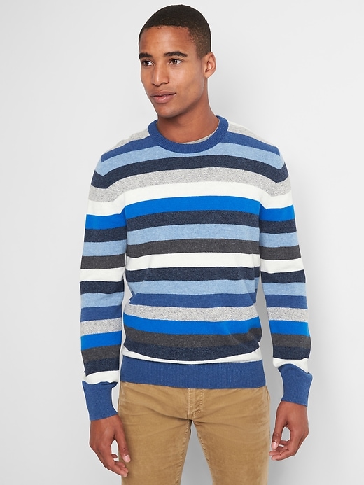 Image number 1 showing, Merino wool blend crazy stripe crewneck sweater