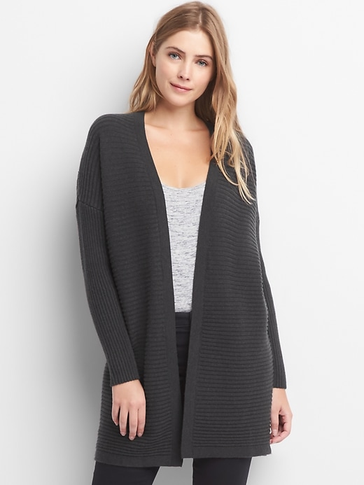 Image number 1 showing, Ribbed open front cardigan