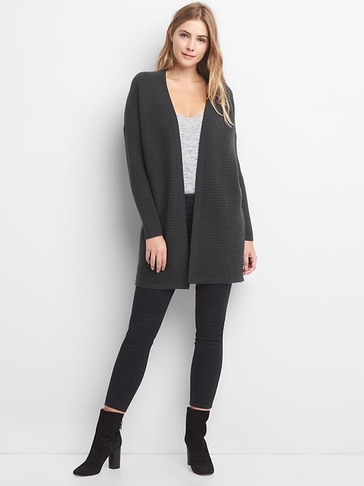 Image number 3 showing, Ribbed open front cardigan