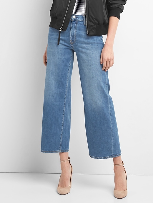 Image number 1 showing, High rise wide leg crop jeans