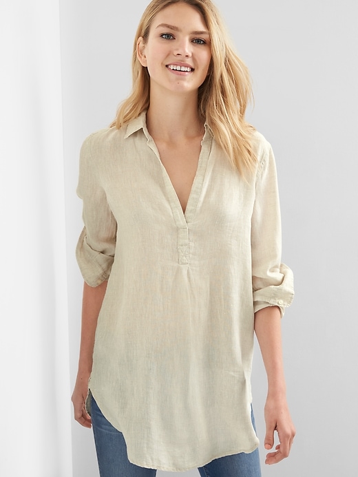 View large product image 1 of 1. Linen popover tunic