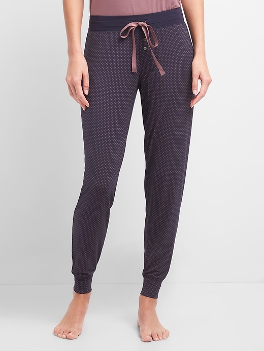 View large product image 1 of 1. Lightweight print modal sleep joggers